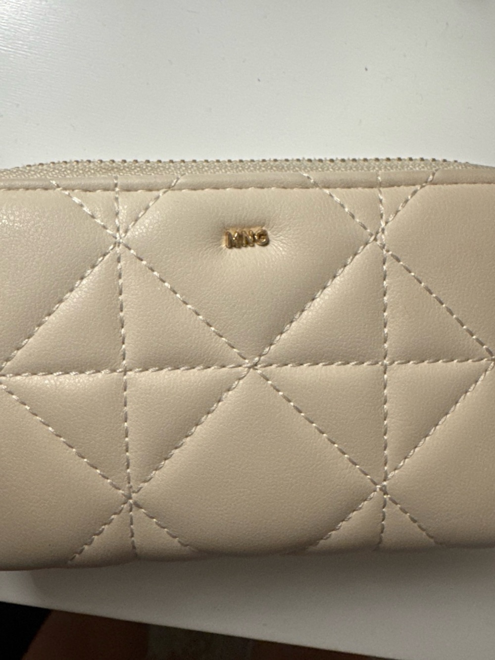 Mango Quilted Zip Wallet - Beige with Gold Accent